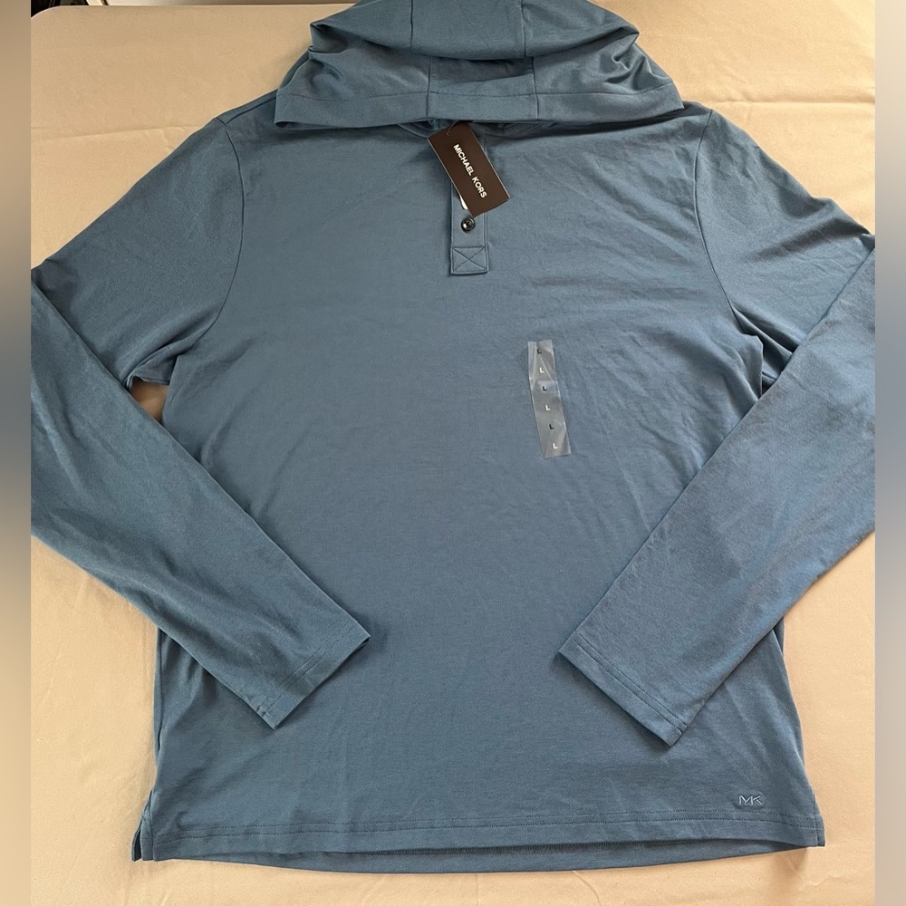 Michael Kors Ocean Blue Long Sleeve Hooded Henley